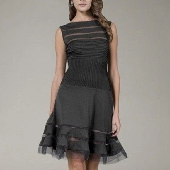 Tadashi Shoji Dresses & Skirts - Tadashi Shoji Sleeveless Mesh Stripe Black Jersey Dress  Fit & Flair Size M